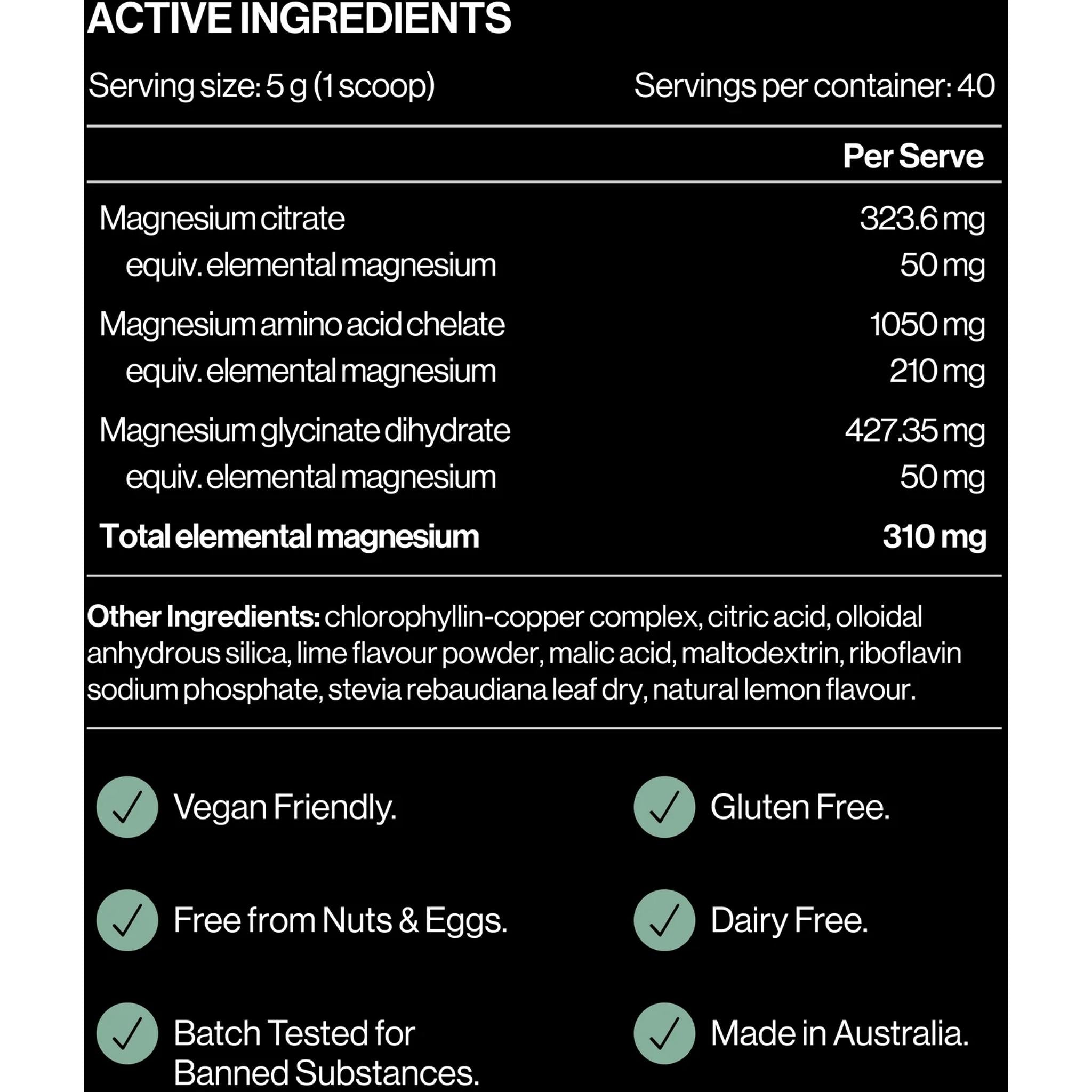 Pillar Performance Triple Magnesium Recovery Powder 200g Jar Lemon Lime
